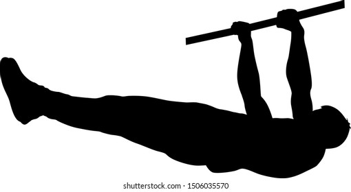 Man doing pull-ups silhouette on a white background