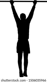 Man doing pull-ups silhouette on a white background