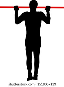Man doing pull-ups silhouette on a white background