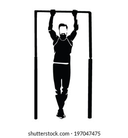 man doing pull-ups vector illustration