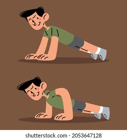 Man doing push up flat vector illustration 