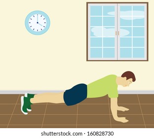 Man Doing Push Up In The Room 