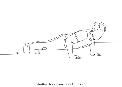 Hombre haciendo flexiones. Concepto de rutinas de fitness en el hogar dibujo de una línea