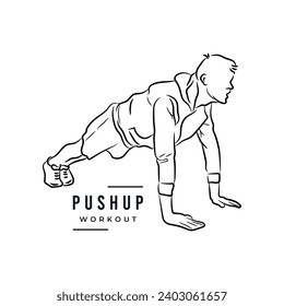 Man doing push up workout hand drawn sketch line drawing vector illustration