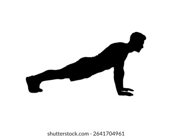 Man doing pushups silhouette vector flat illustration design.