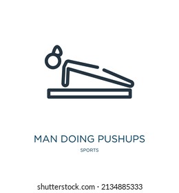 man doing pushups thin line icon. body, person linear icons from sports concept isolated outline sign. Vector illustration symbol element for web design and apps.