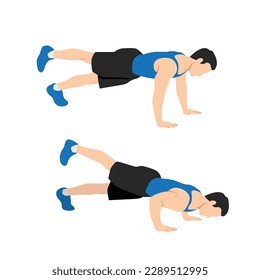 Man doing raised one legged or leg push up. Flat vector illustration isolated on white background