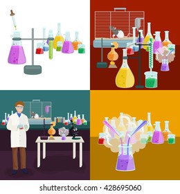 Man doing reaction in science laboratory, chemistry equipment  lab research concept, chemical tube and medicine liquid glass in medical experiment. Scientific, pharmacy technology test flask