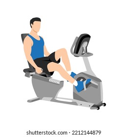 Man Doing Recumbent Bike Cardio Exercise. Flat Vector Illustration Isolated On White Background