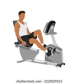 Man doing recumbent bike cardio exercise. Flat vector illustration isolated on white background