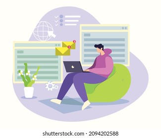 Man doing remote job illustration concept vector