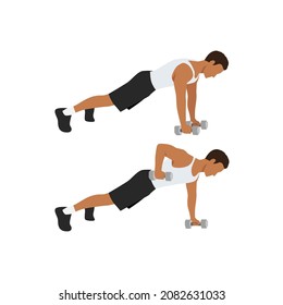 Man doing Renegade.Alternating plank. Commando Rows exercise. Flat vector illustration isolated on white background