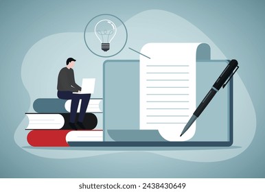 Man doing research through internet. Education, Paperwork concept. Data Analysis working Management report with intellectual property connected to database.