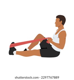 Man doing resistance band calf stretch. Flat vector illustration isolated on white background
