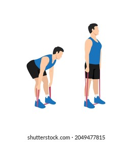 Man Doing Resistance Band Deadlift Exercise. Flat Vector Illustration Isolated On White Background