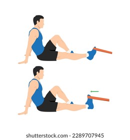 Man doing resistance band dorsiflexion exercise stretch. Ankle exercise.  Flat vector illustration isolated on white background