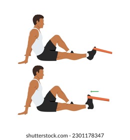 Man doing resistance band dorsiflexion exercise stretch. Ankle exercise.  Flat vector illustration isolated on white background