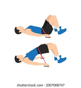 Man doing Resistance band glute bridges exercise. Flat vector illustration isolated on white background