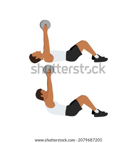 Man doing Resistance. Weighted crunches exercise. Flat vector illustration isolated on white background. workout character set