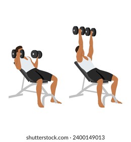 Man doing reverse grip Incline Dumbbell bench press exercise. Flat vector illustration isolated on white background