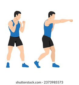 Man doing right hand cross exercise. Training boxing. Flat vector illustration isolated on white background