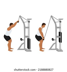 Man doing Rope pulldown exercise. Flat vector illustration isolated on white background