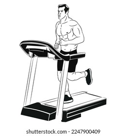 A man doing running sport Treadmill machine vector illustration