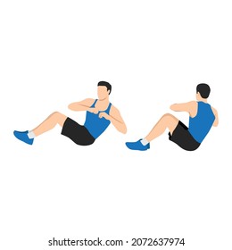 Man doing Russian twists exercise. Flat vector illustration isolated on white background