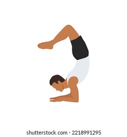 Man doing Scorpion Pose. Beautiful girl practice Vrschikasana. Flat vector illustration isolated on white background