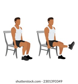 Man doing seated chair leg extensions. Flat vector illustration isolated on white background