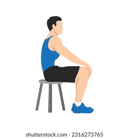 Man doing Seated in self. Athlete do lotus position. Full lotus. Sitting pose. Asana in yoga. Breath holding. Sunken abdomen. Flat vector illustration isolated on white background 