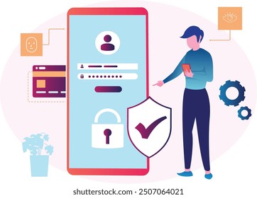 Man doing Secure Login:Vector Icon which can easily modify or edit