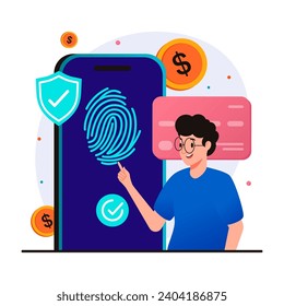 Man doing secures payment using fingerprint