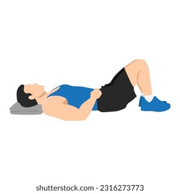 Man doing semi supine laying down or constructive rest position exercise. Flat vector illustration isolated on white background