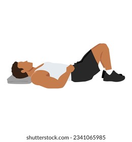 Man doing semi supine laying down or constructive rest position exercise. Flat vector illustration isolated on white background