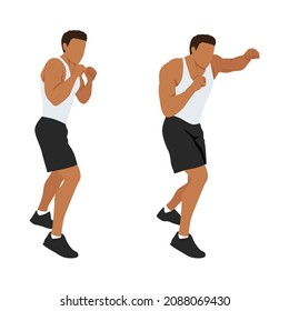 Man doing shadow boxing exercise. Flat vector illustration isolated on different layers. Workout character