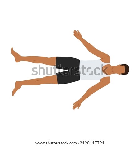 Man doing Shavasana or Corpse Pose. Yoga Practice exercise. Flat vector illustration isolated on white background