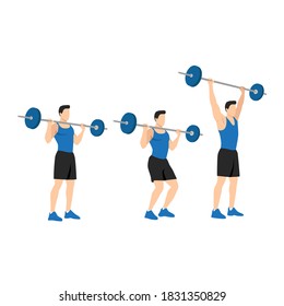 Man doing shoulder push press or snatch workout. Flat vector illustration isolated on white background svg