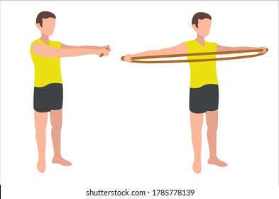 El hombre que hace retracción de hombros despliega una ilusión plana de silueta aislada en fondo blanco en diferentes polos - Terapia física