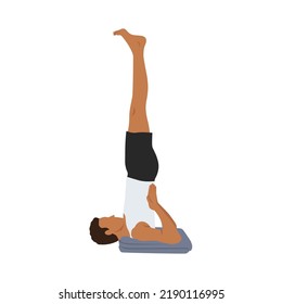 Man doing shoulder stand pose salami sarvangasana exercise. Flat vector illustration isolated on white background