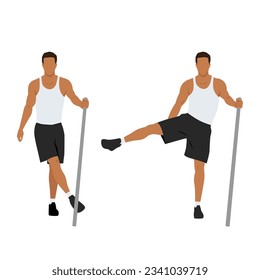 Man doing side lateral leg or hip swings exercise. Flat vector illustration isolated on white background