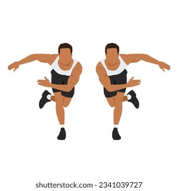 Man  doing side or lateral shuffles or hops skaters exercise. Flat vector illustration isolated on white background