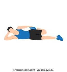 Man doing side lying quad stretch exercise. Flat vector illustration isolated on white background