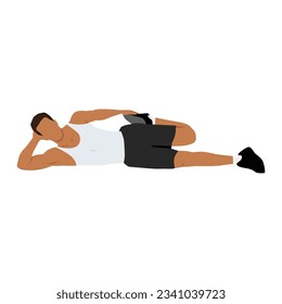 Man doing side lying quad stretch exercise. Flat vector illustration isolated on white background