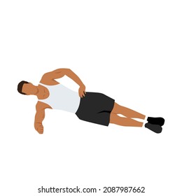 Man doing side plank. Abdominals exercise. Flat vector illustration isolated on white background.Editable file with layers