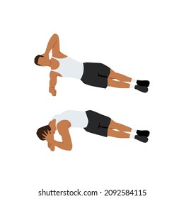 Man doing Side plank rotation exercise. Flat vector illustration isolated on white background