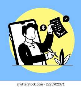 Man doing signature online. Business concept Illustration
