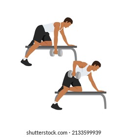 Man Doing Single Arm Bent Over Row Exercise. Flat Vector Illustration Isolated On White Background. Workout Character Set