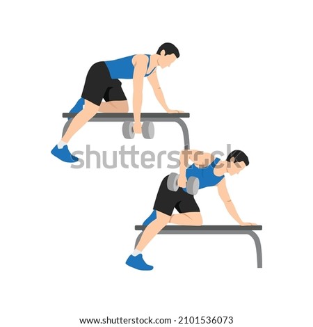 Man doing Single arm bent over row exercise. Flat vector illustration isolated on white background. workout character set Stockfoto © 