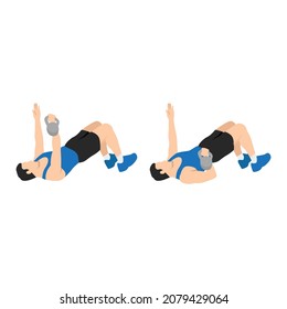 Hombre haciendo un solo brazo. Ejercicio de prensa del puente de gluta del suelo. Ilustración vectorial plana aislada en fondo blanco. conjunto de caracteres de entrenamiento